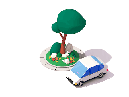 Car circling a tree